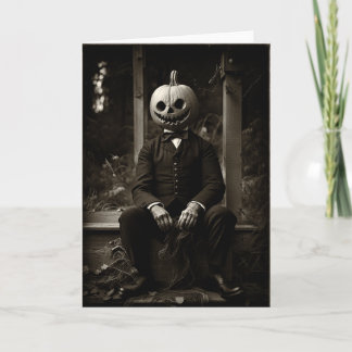 Kürbiskopf-Halloweenkarte im Vintage-Stil Karte