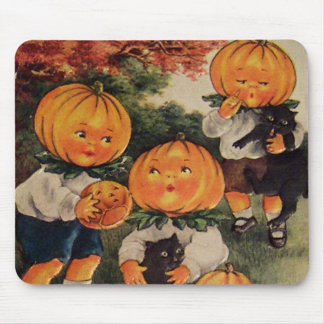 Kürbisköpfe (Vintage Halloweenkarte) Mousepad (Vorne)
