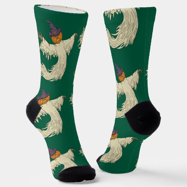 Kürbisköpfiger Geist Halloween-Kunst Socken (Gewinkelt)