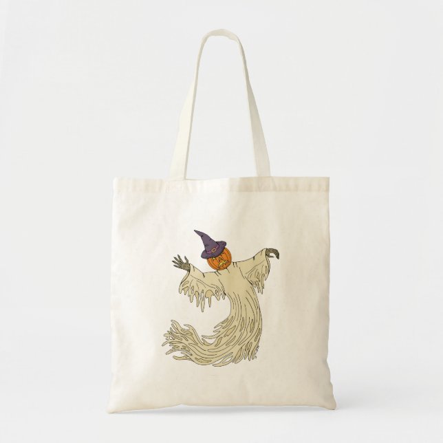 Kürbisköpfiger Geist Halloween-Kunst Tragetasche (Vorne)