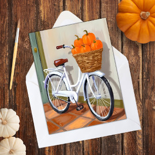 Kürbiskorb Fahrrad Herbst Aquarell Feiertagskarte