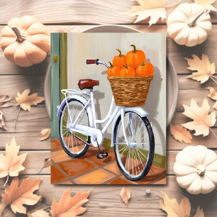 Kürbiskorb Fahrrad Wasserfarben Herbst Feiertagspostkarte