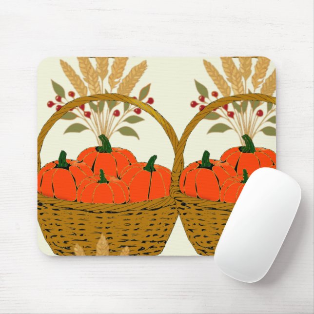 🍂 Kürbiskorb und Herbstweizen Mousepad (Mit Mouse)
