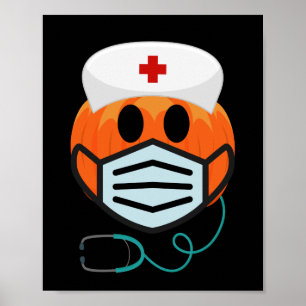 Kürbiskrankenschwester Lustiges Gruseliges Hallowe Poster