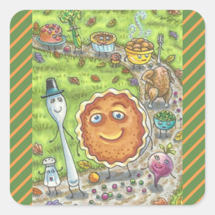 KÜRBISKUCHEN & FREUNDE THANKSGIVING-PARADE-STICKER QUADRATISCHER AUFKLEBER