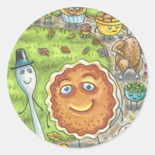 KÜRBISKUCHEN & FREUNDE THANKSGIVING-PARADE-STICKER RUNDER AUFKLEBER