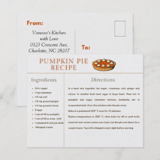 Kürbiskuchen-Rezeptkarte Thanksgiving und Weihnach