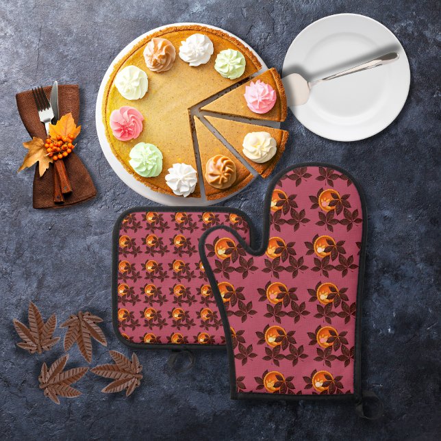 Kürbiskuchen und Schokolade Blätter tiefe Rose Ofenhandschuh & Topflappen-Set (Von Creator hochgeladen)