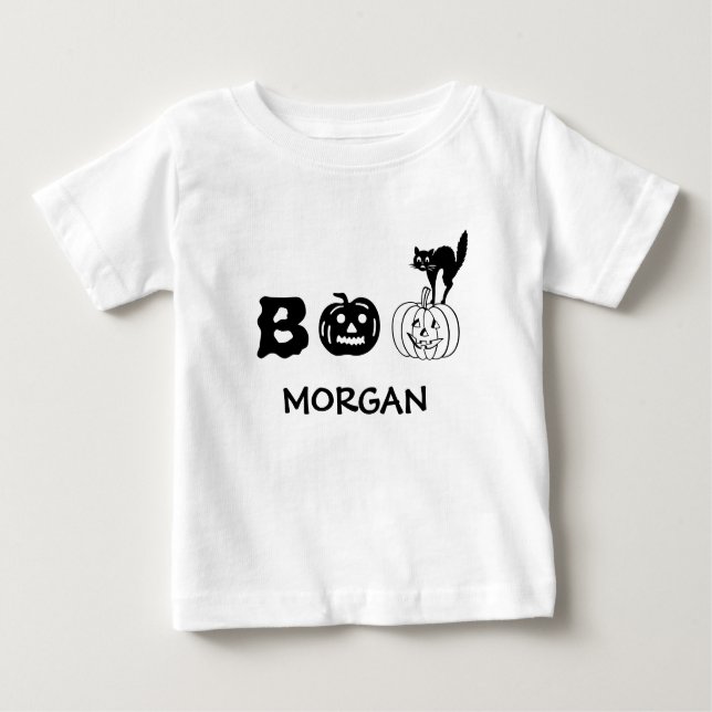 Kürbiskürbis der Booskatze individuelle Name Hallo Baby T-shirt (Vorderseite)