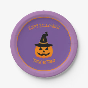 Kürbiskürbis, die ein Hexenhutenhut zu Halloween t Pappteller