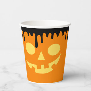 Kürbislächeln tropft schwarze Orange Halloween Pappbecher
