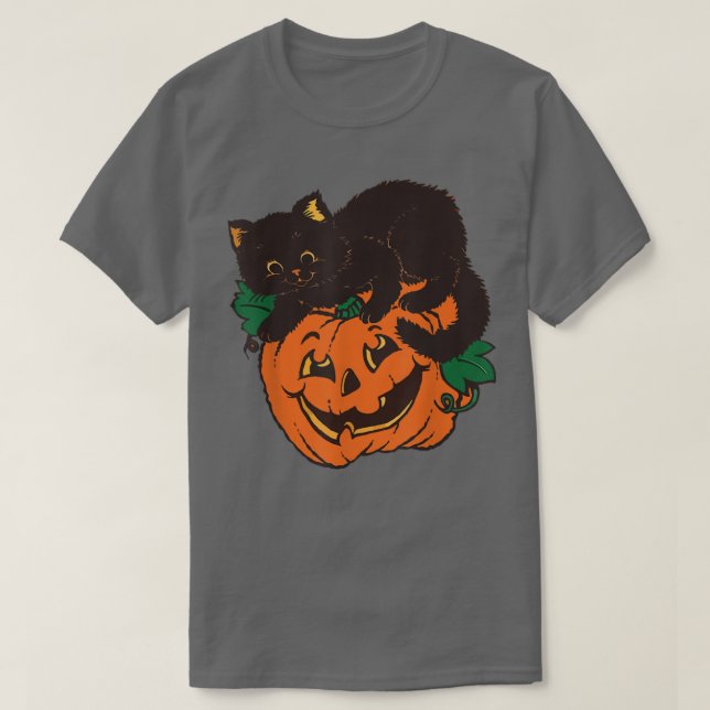 Kürbislaterne Black Cat Halloween Kostüm Creepy T-Shirt (Design vorne)