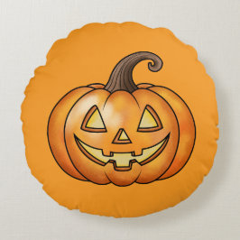 Kürbislaterne Cartoon Pumpkin Orange Halloween Rundes Kissen