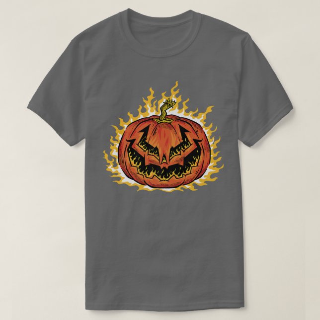 Kürbislaterne Cooler Halloween-Kürbis mit Flammen T-Shirt (Design vorne)
