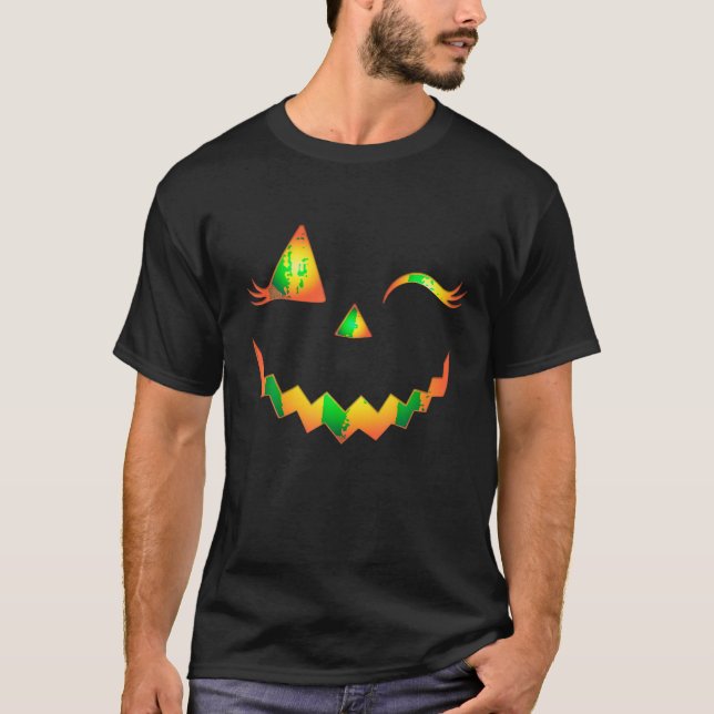 Kürbislaterne Face Pumpkin Eyelashes Hallowen Cos T-Shirt (Vorderseite)