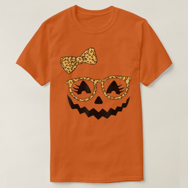 Kürbislaterne Face Pumpkin Halloween Leopard Prin T-Shirt (Design vorne)