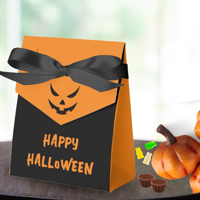 Kürbislaterne Gefecht Pumpkin Black Orange Hallowe Geschenkschachtel (orange and black jack o lantern pumpkin face happy Halloween  party favor box)