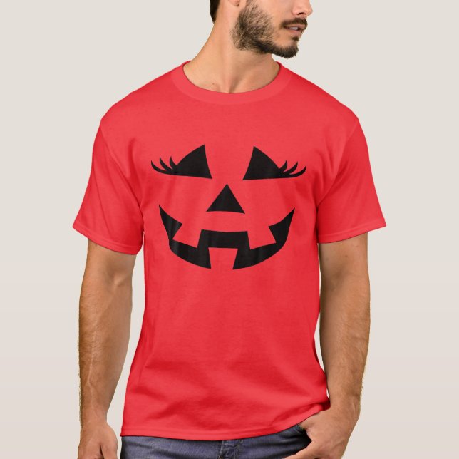 Kürbislaterne konfrontiert Pumpkin Eyelashes Hallo T-Shirt (Vorderseite)