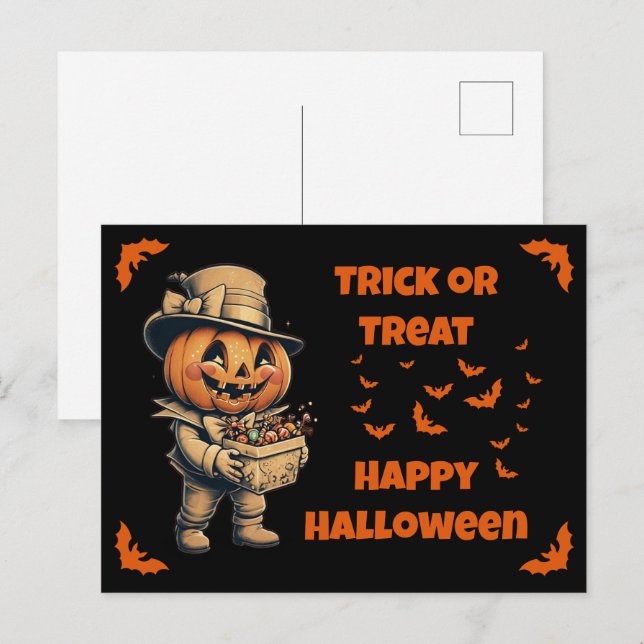 Kürbislaterne mit Candy Postkarte (Vorne/Hinten)