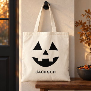 Kürbislaterne Monogramm Name Halloween Geschenk Tragetasche