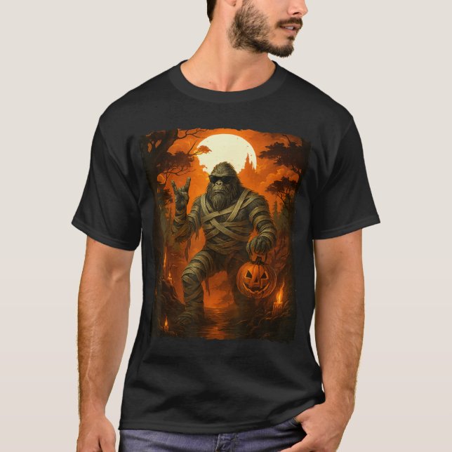 Kürbislaterne Mummy Bigfoot Halloween Kostüme T-Shirt (Vorderseite)