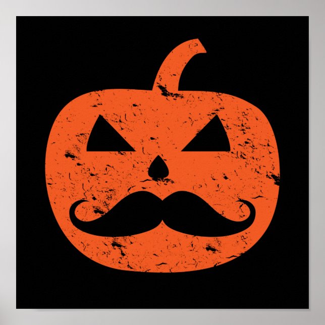 Kürbislaterne Mustache Pumpkin Funny Halloween Poster (Vorne)
