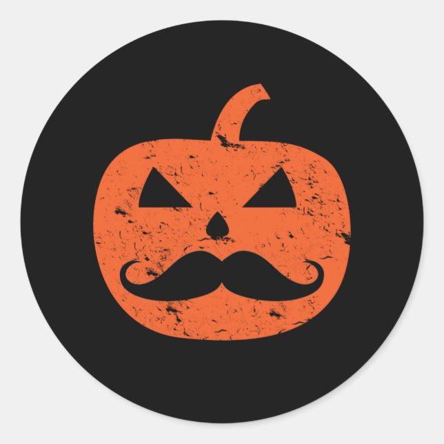 Kürbislaterne Mustache Pumpkin Funny Halloween Runder Aufkleber (Vorderseite)