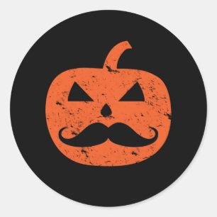 Kürbislaterne Mustache Pumpkin Funny Halloween Runder Aufkleber