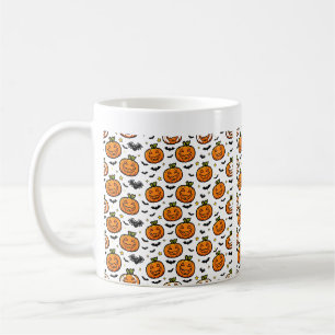 Kürbislaterne Nahtloses Muster Gesichter Kunst Kaffeetasse