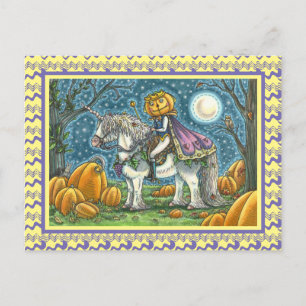 KÜRBISLATERNE PRINCE AUF SEINEM MAGIC UNICORN PONY POSTKARTE