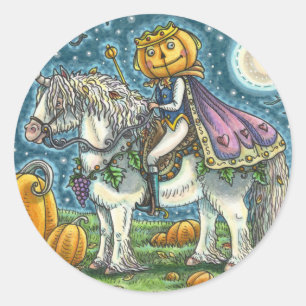 KÜRBISLATERNE PRINCE AUF SEINEM MAGIC UNICORN PONY RUNDER AUFKLEBER