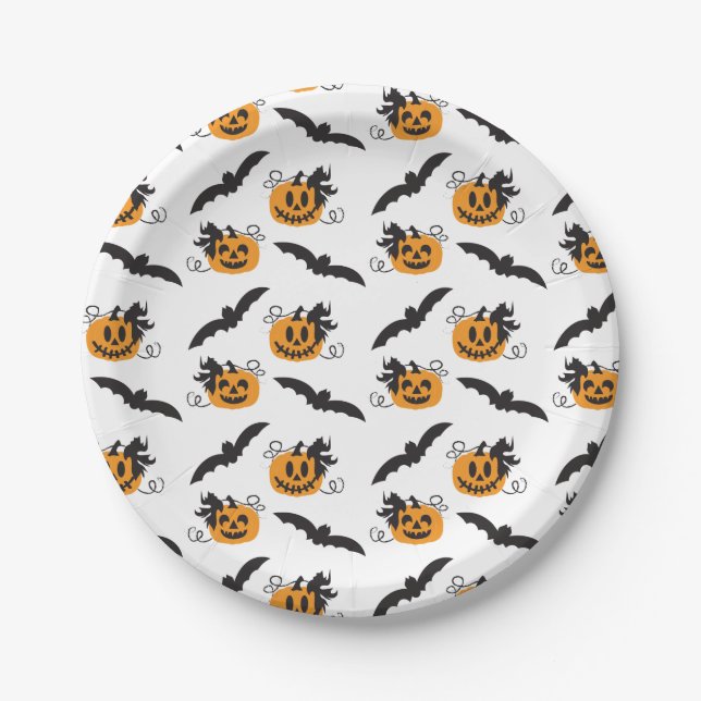 Kürbislaterne Pumpkin Bat Halloween Black Orange Pappteller (Vorderseite)