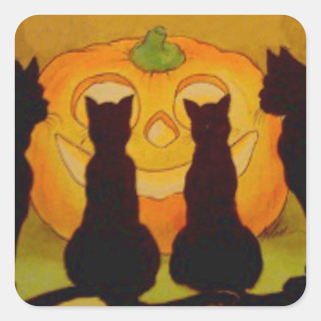 Kürbislaterne Pumpkin Black Cat Quadratischer Aufkleber (Vorderseite)