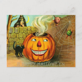 Kürbislaterne Pumpkin Black Cat Spinnennetz Postkarte