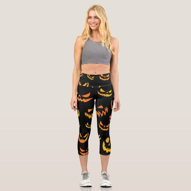 Kürbislaterne Pumpkin Face Capri Leggings (Vorderseite)