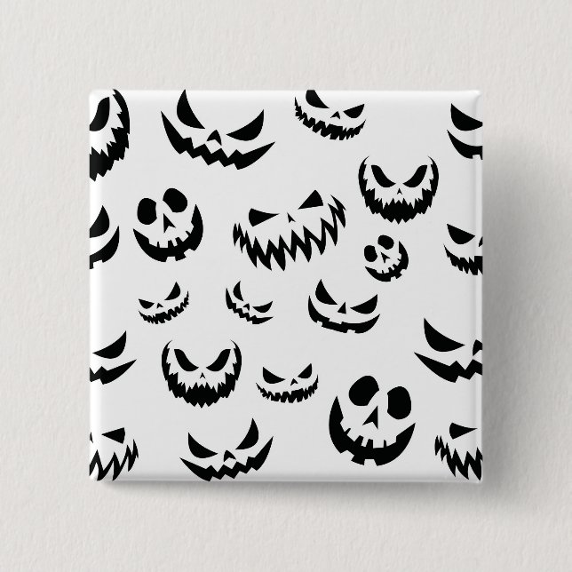 Kürbislaterne Pumpkin Gesicht Schwarz-Weiß Button (Vorderseite)