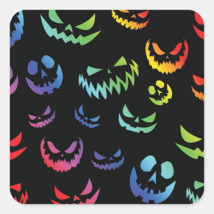 Kürbislaterne Pumpkin Gesicht Schwarz-Weiß Quadratischer Aufkleber