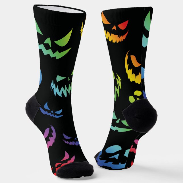 Kürbislaterne Pumpkin Gesicht Schwarz-Weiß Socken (Gewinkelt)
