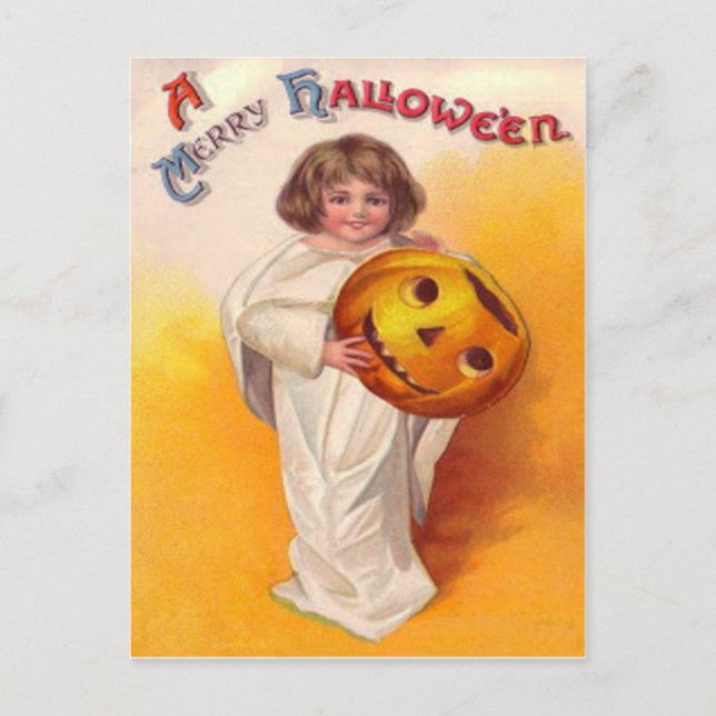 Kürbislaterne Pumpkin Ghost Child Postkarte (Vorderseite)
