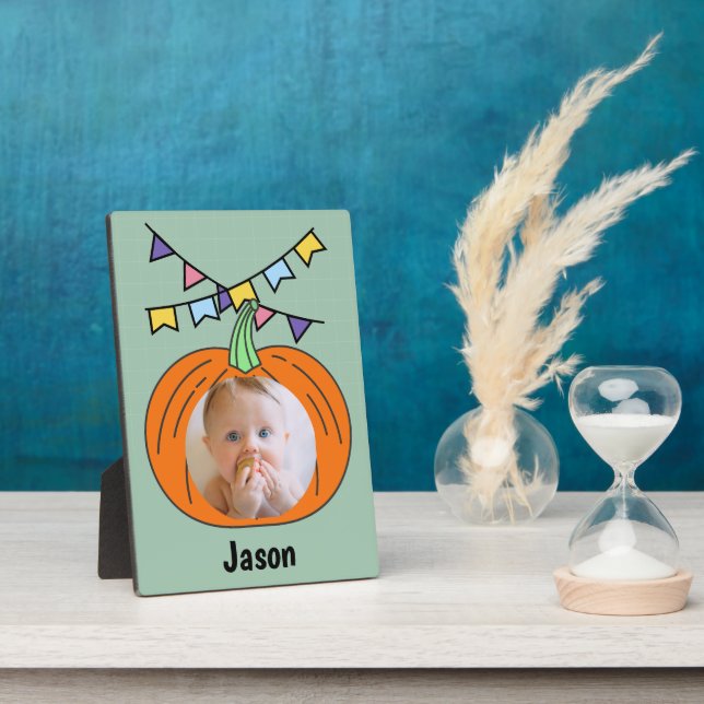 Kürbislaterne Pumpkin Orange Halloween Name Foto Fotoplatte (Seite)