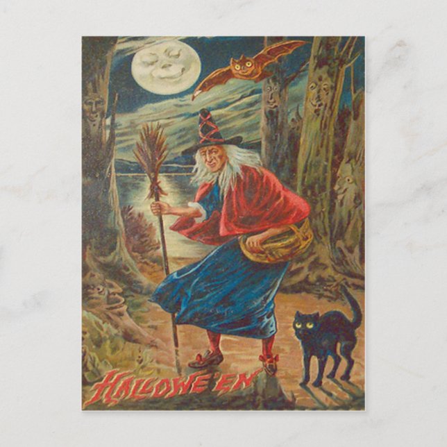 Kürbislaterne Rotzunge Schwarzkatzenmoon Postkarte (Vorderseite)