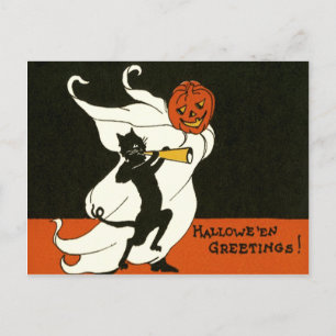 Kürbislaterne Schwarze Katze Geist Horn Postkarte