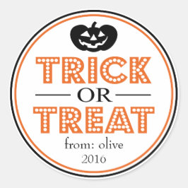 Kürbislaterne "Trick or Treat" (schwarz / orange) Runder Aufkleber