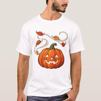 Kürbislaterne und gekrümmte Blätter T-Shirt