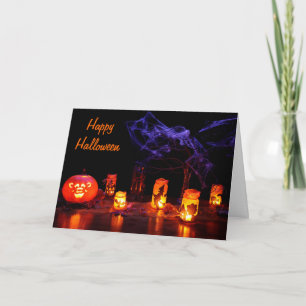 Kürbislaterne und Kerzen Halloween-Karten- Karte