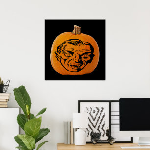 Kürbislaterne Vampir Gesicht, Halloween-Kürbis Poster