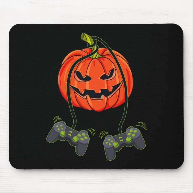 Kürbislaterne Video Gamer Controller Halloween B Mousepad (Vorne)