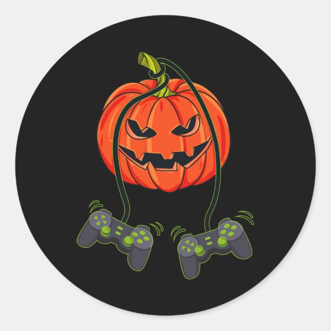 Kürbislaterne Video Gamer Controller Halloween B Runder Aufkleber (Vorderseite)