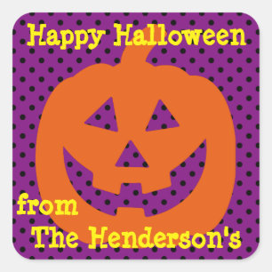 Kürbislaterne zu Polka Dots Personalisiert Quadratischer Aufkleber