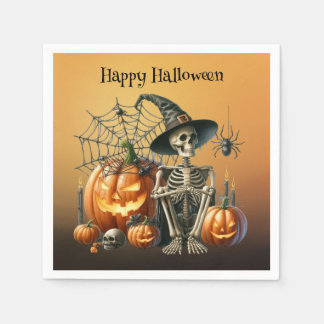 Kürbislaternen-Halloween-Servietten mit Skelett Serviette